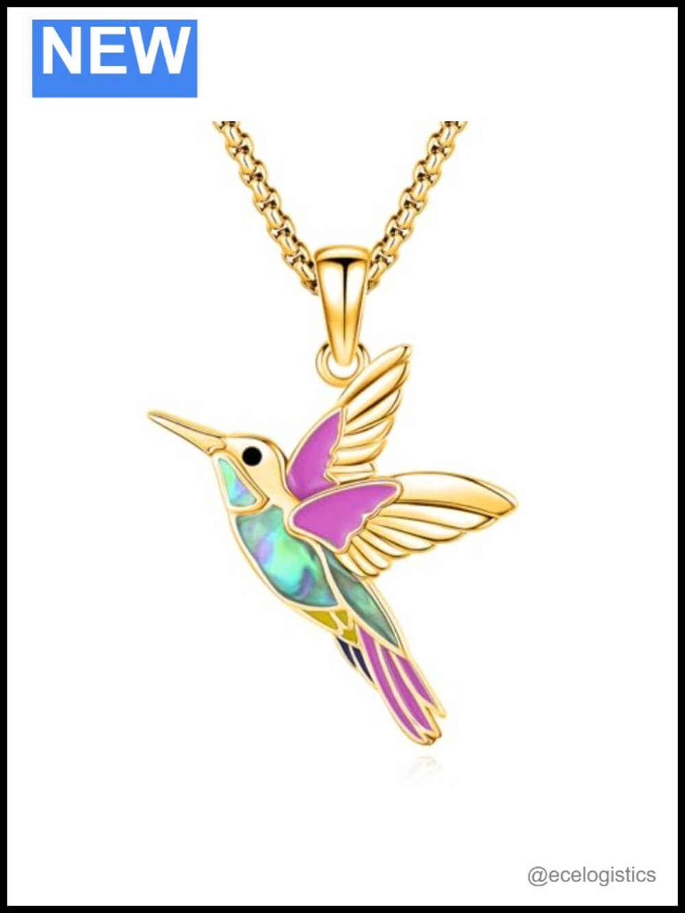 Gold Plated Hummingbird Pendant Necklace 925 Sterling Silver Abalone